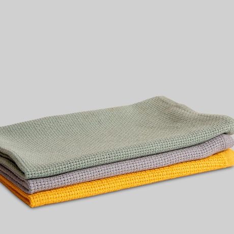 PACK 3 PAÑOS DE COCINA ALGODON BOSTON 50X50 MOSTAZA-GRIS-AGUA DESKARAO