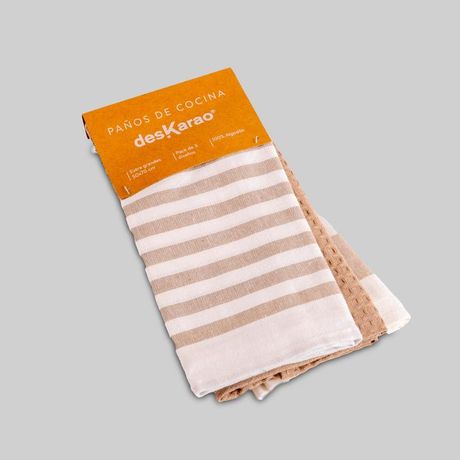PACK 3 PAÑOS DE COCINA ALGODON LINES 50X70 BEIGE DESKARAO