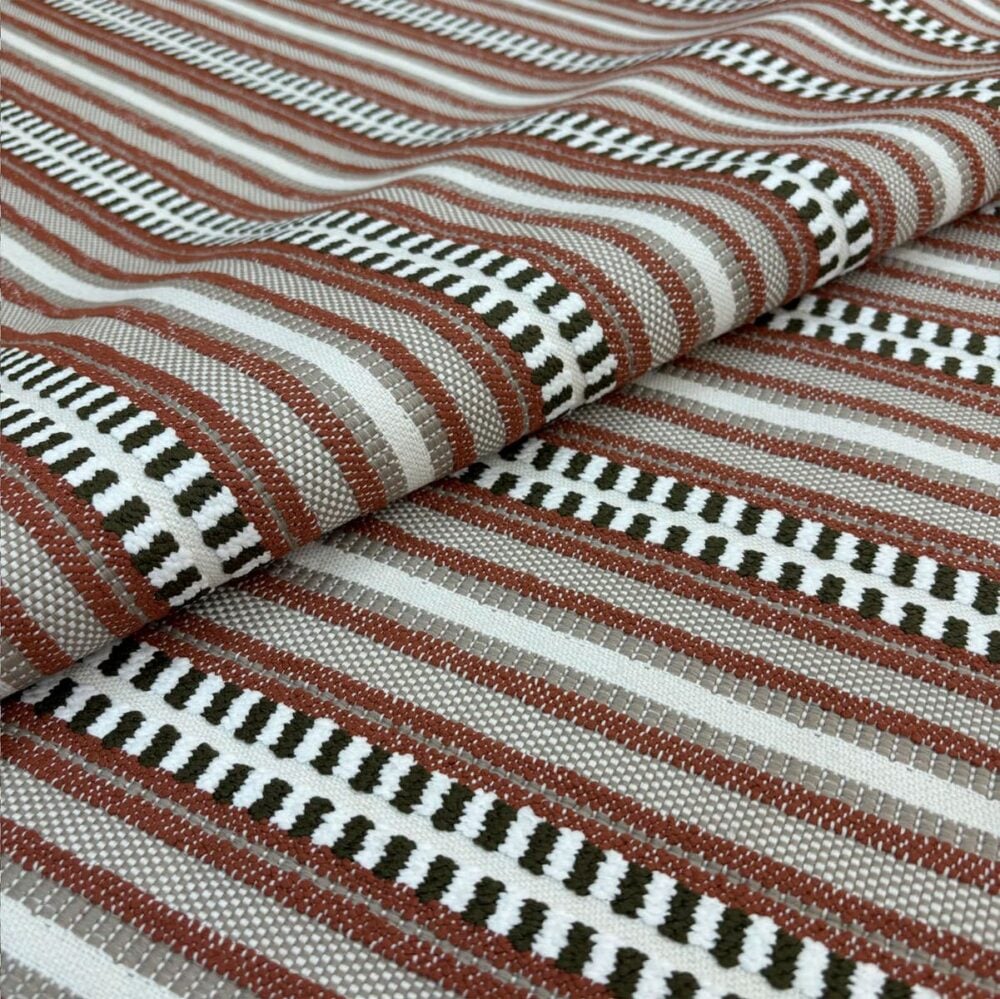 Close-up of the Totem striped weave, in terracotta